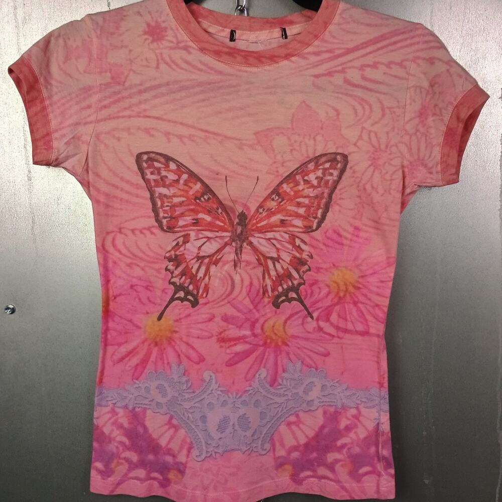 Rex Vintage Y2K Butterfly Floral 2000 Baby Tee Top Stretch Medium Fairy Coquette